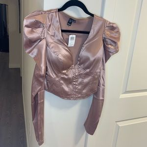 Satin puff sleeve corset top